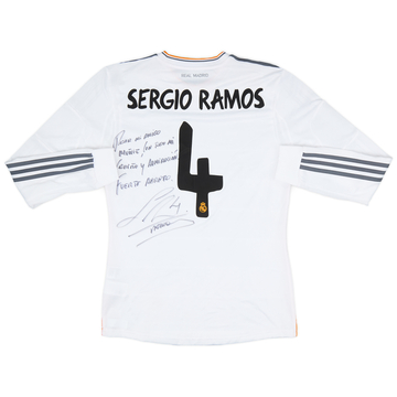 Real Madrid 2013-14 Maillot de match domicile manches longues signé Sergio Ramos #4