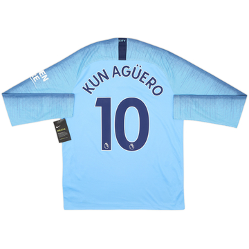 2018-19 Manchester City Maillot Domicile Manches Longues Kun Aguero #10 (M)