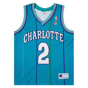 1995-96 Charlotte Hornets L. Johnson #2 Maillot Champion extérieur en très bon état S