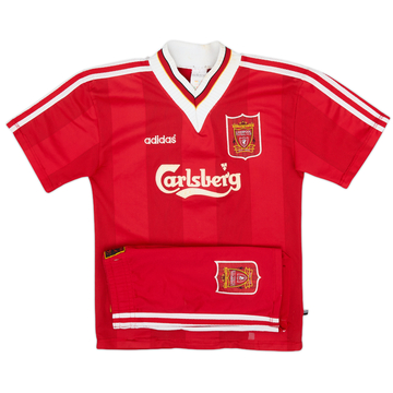 1995-96 Liverpool Maillot domicile et short - 7/10 - (L Garçons)