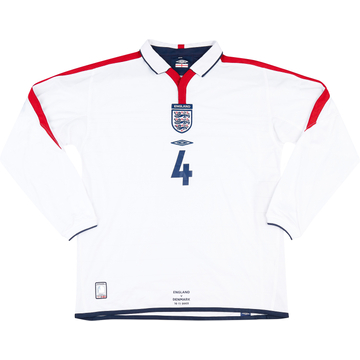 Maillot domicile manches longues Angleterre 2003 porté en match Butt #4 (v Danemark)